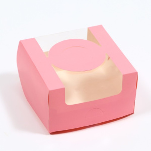 Коробка бенто-торт с окном 14*14*8см розовый 7725069
