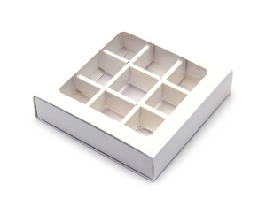 Коробка картонная под 9 конфет, белая с обечайкой 21166 ПО 5 ШТУК!!!