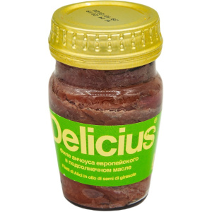 Анчоусы филе в подс.масле 90гр ст/б Delicius 1/12