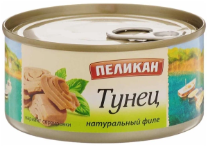 Тунец филе в собств. соку Пеликан 185 гр 1/24