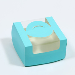 Коробка бенто-торт с окном 14*14*8см голубая 7725070