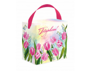 Коробка под шоколад 110*110*60 с лентой без окна, Поздравляю цветы (21293)