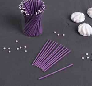 Палочки для кейк-попсов бумажные Фиолетовые 10см,100шт